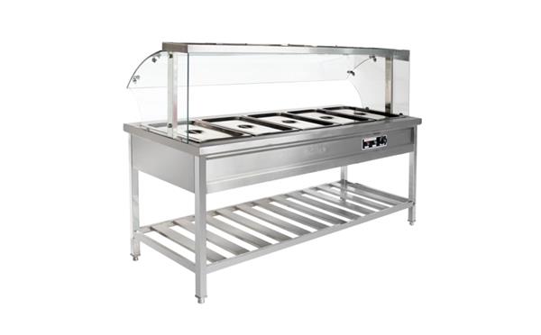 快餐厨房设备不锈钢玻璃罩式食堂保温售饭台